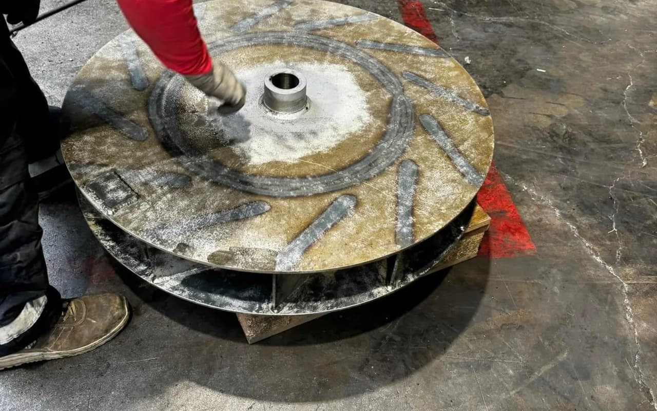 Dégraissage industriel d'une pièce mécanique métallique avant contrôle ou traitement.